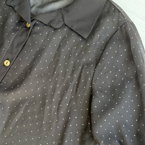 Vintage Black Button Up Blouse with Gold Polka Dots S - Picture 4 of 7